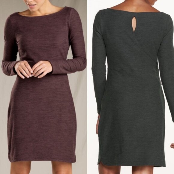 3/$25 70 Toad & Co Intermosso Dress M Long Sleeve Pockets Boat Neck Burgundy Red - Picture 3 of 12